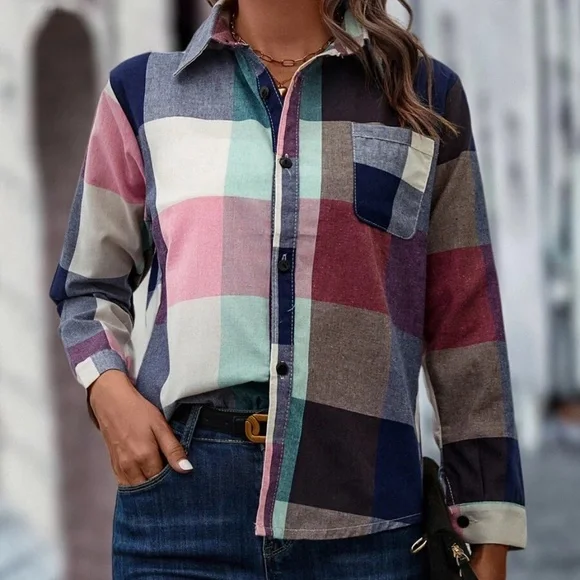 Cozy Plaid Button up Boyfriend Shirt - Picture 1 of 5